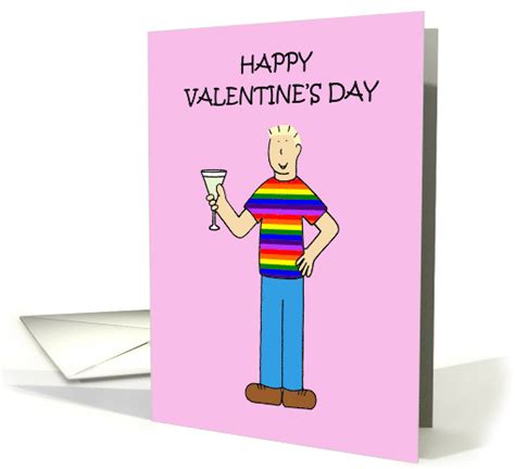 Happy Valentines Day Gay Male Humor Man In Rainbow T Shirt Card