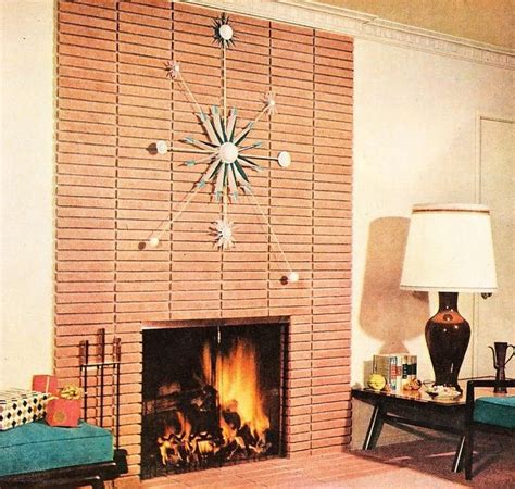 How should he show it off best? Retro living room. Atomic starburst clock on modern brick ...