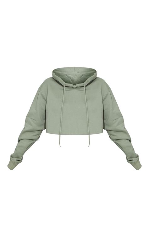 Sage Green Ultimate Oversized Crop Hoodie Prettylittlething Ca