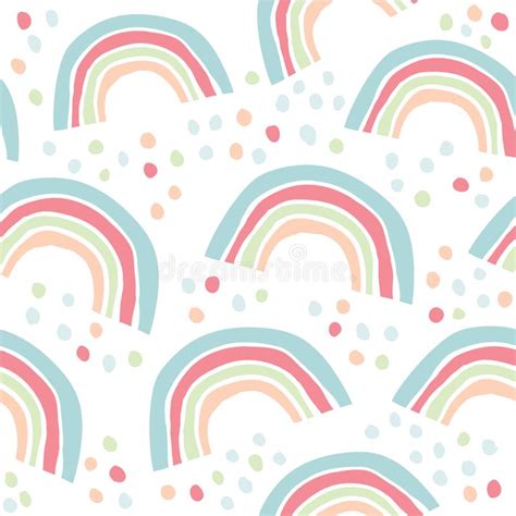 Kids Hand Drawn Pattern With Colorful Rainbows Stock Vector