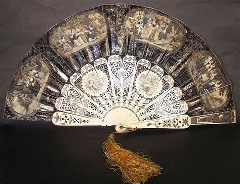 Victorian Lithograph Foil Inlay Pierced Flirting Mirror Fan Hand Fan