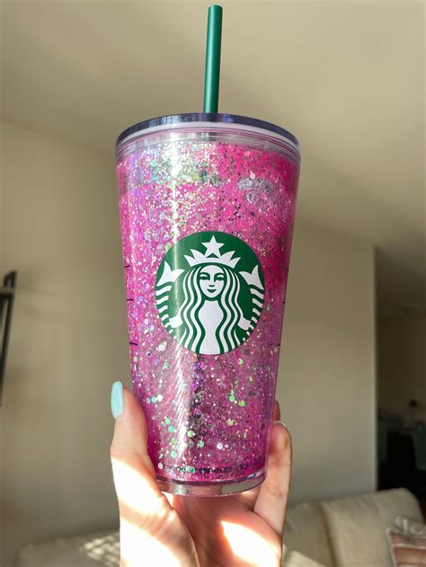 Pink Glitter Starbucks Tumbler Personalized Starbucks Snow Etsy