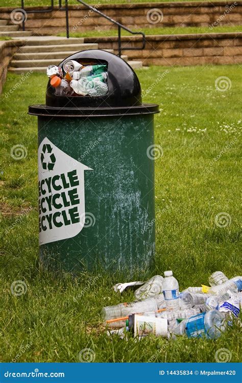 Garbage Next To A Recycle Bin Stock Photo Image Of Cups Grass 14435834