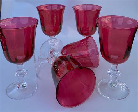 Vintage Ruby Red Wine Glass Set Red Glassware Retro Barware Etsy