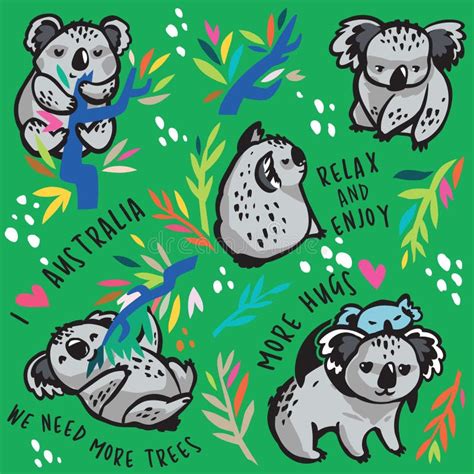 Cute Koala Characters With Text Vector Illustration Stock Vector