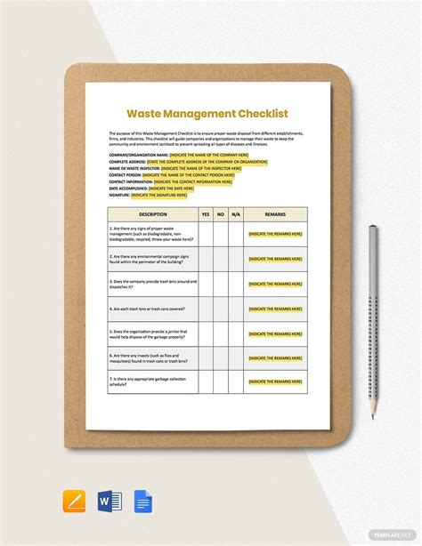 Construction Waste Management Checklist Template In Pages Word Google