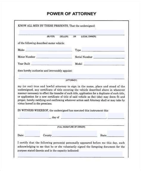 Power Of Attorney Printable Form