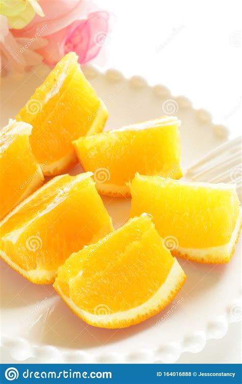 Freshness Cut Orange On Dish Stock Photo Image Of Ingredient Food