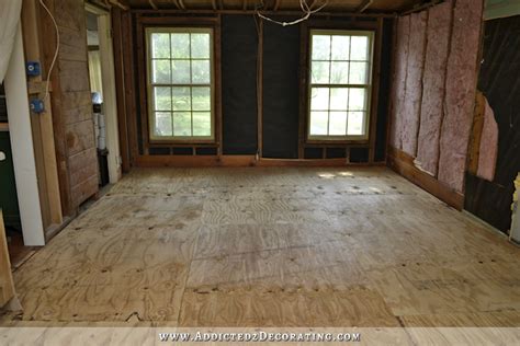 Breakfast Room Progress Plywood Subfloor Installed Over Concrete Slab