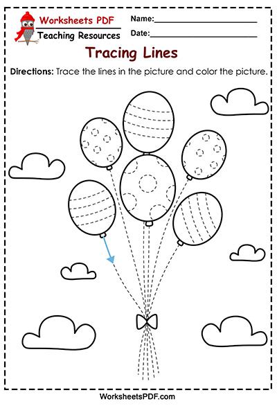 Balloons Tracing Lines Worksheets Pdf