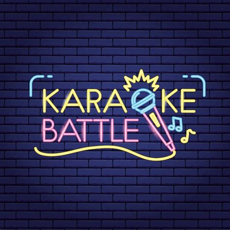 Karaoke Battle In Neon Style With Microphone And Musical Note Vector