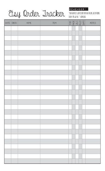 Blank Etsy Order Tracker Printable Planner Listing