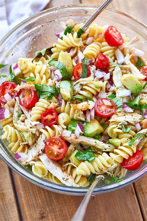 Apr 13, 2021 · cold pasta salads are not only creamy and delicious—and a great way to get garden vegetables into a dish, but they're also an ideal barbecue side dish. Healthy Chicken Pasta Salad Recipe with Avocado - Chicken ...