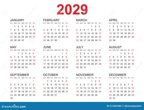 Calendar 2029 Template Vector Simple Minimal Design Planner 2029 Year