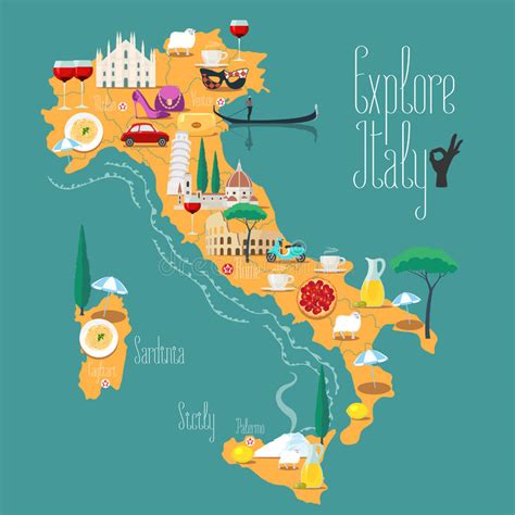 Map Of Italy Vector Illustration Design Icons With Italian Landmarks