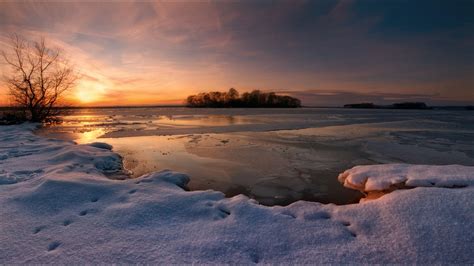 1920x1080 1920x1080 Snow Lake Evening Winter Sunset