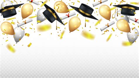 Falling Graduation Cap Diploma Paper And Gold Confetti Vector
