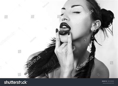 Beautiful Sexy Stylish Woman Stick Her Tongue Out Black And White