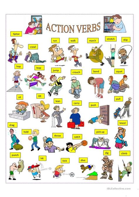 Picture Dictionary Verbs Action Verbs Actions Picture Dictionaries