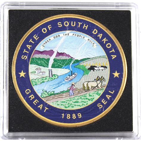 2017 Usa 1oz Coloured And Gilded State Of South Dakota Great Seal 999