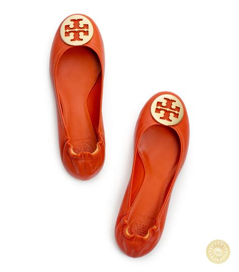 Tory Burch Leather Reva Ballet Flat In Orange Natural Lyst