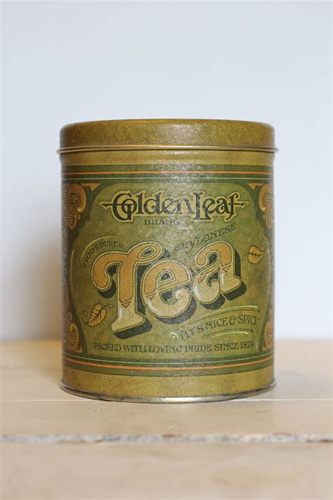 Antique Vintage Golden Leaf Tea Tin By Ballonoff