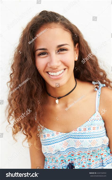 Portrait Teenage Girl Leaning Against Wall Stock Photo 224154553