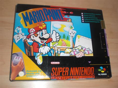 Super Nintendo Game Pal Mario Paint Complete In Box With Mouse And