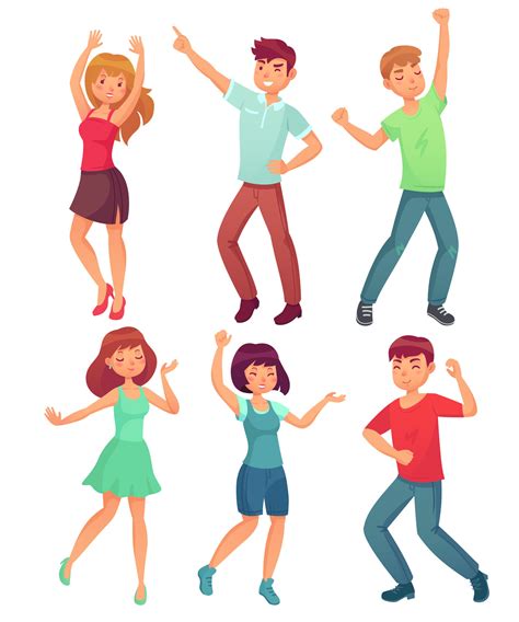 Cartoon Dancing People Happy Dance Of Excited Teenager Young Women M