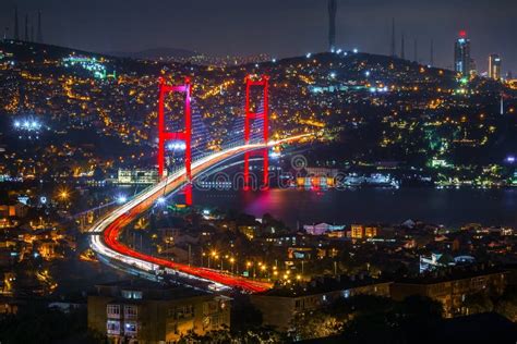 Night View Of Bosphorus Bridge Of Istanbul Turkey Stock Photo Image
