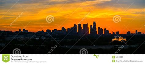 Epic Sunrise Austin Silhouette Downtown Skyline Twilight Stock Image