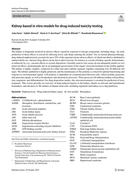 Pdf Kidney Based In Vitro Models For Drug Induced Toxicity Testing