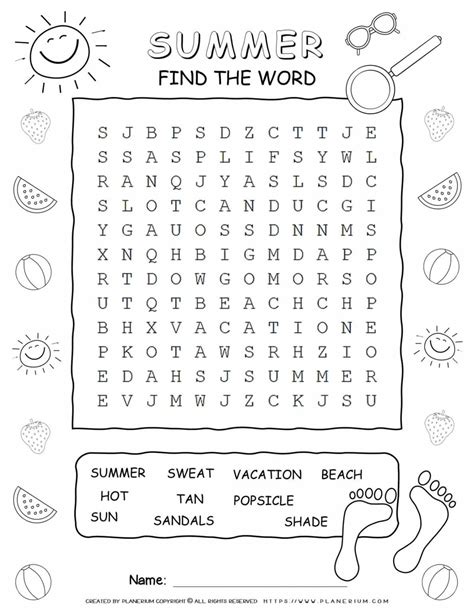 Planeriums Summer Word Search A Blend Of Fun And Learning