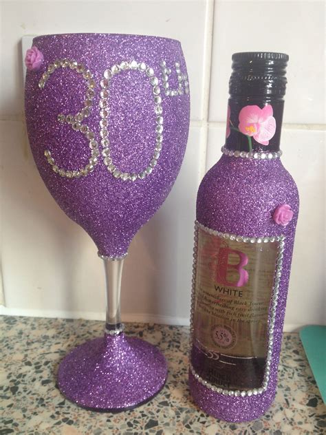 Sister gift ideas for 30th birthday. Purple 30th Birthday present. Glitter Glass & Bottle ...