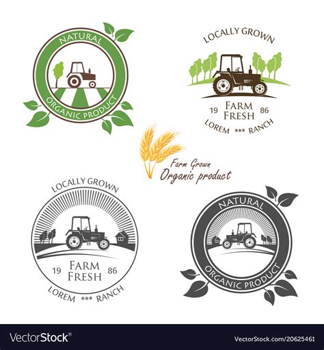 Fresh Farm Produce And Logo Tractor Royalty Free Vector