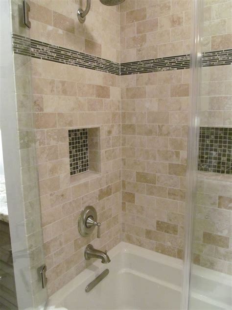 The Shower Surround Is A Travertine Tile The Accent Tile Was The