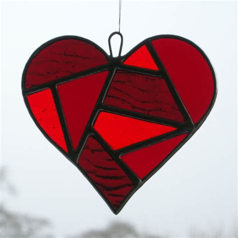 Abstract Stained Glass Love Heart In Three Shades Of Reds Etsy Stained Glass Stained Glass