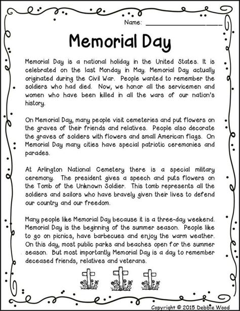 Memorial Day Printable Activities Lets Celebrate English Worksheets