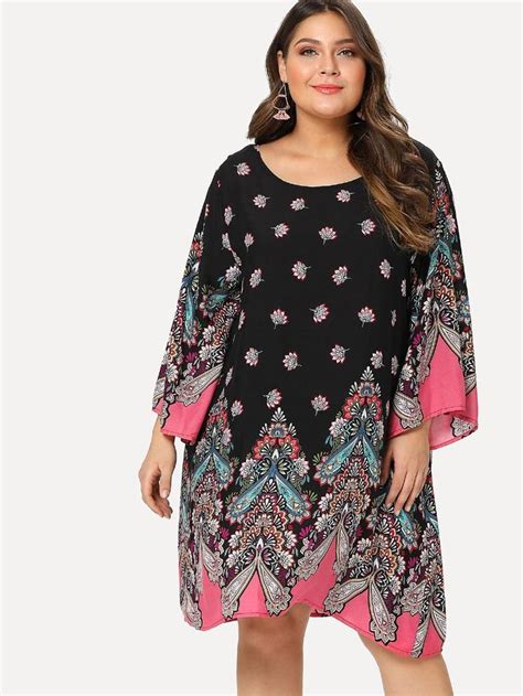 Shein Plus Flower And Paisley Print Tunic Dress Paisley Print Tunic Printed Tunic Dress