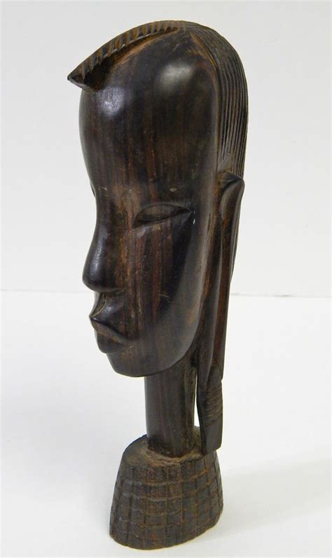 Vintage Hand Carved Heavy Ebony Wood African Trible Statue Man Head