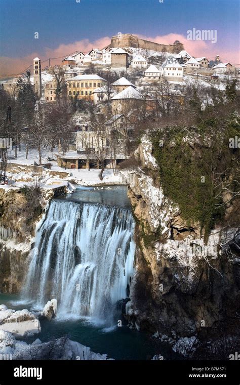 Bosnia And Herzegovina Medieval Castle And Old Town Of Jajce In Winter