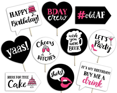 Funny Adult Birthday Printable Photo Booth Props Pink Black And White