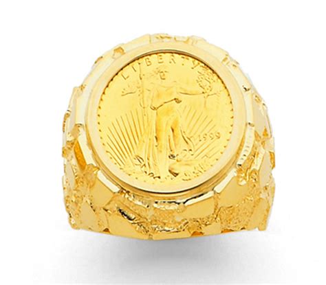 14k Gold Mens Coin Ring With A 22k 110oz American Eagle