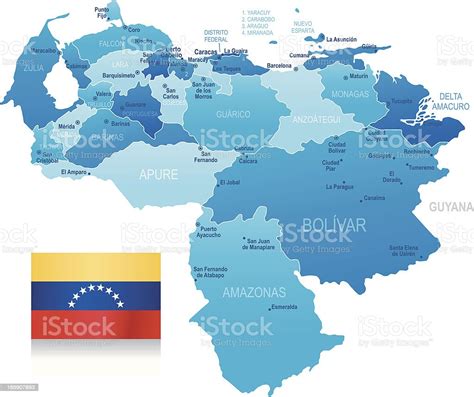 Map Of Venezuela States Cities And Flag Stock Illustration Download