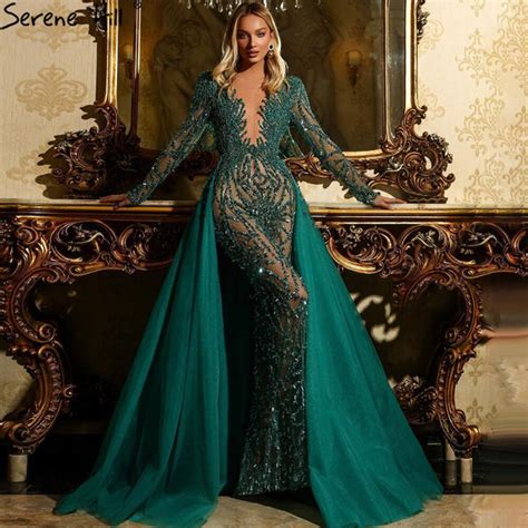serene hill muslim green with train evening dresses gowns 2023 mermaid beading elegant luxury