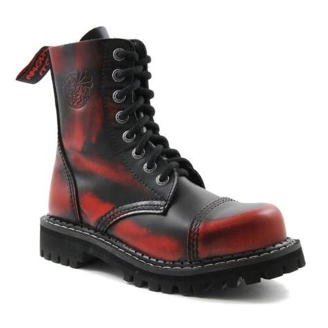 angry itch 8 hole black leather red rub off combat boots army ranger steel toe ebay