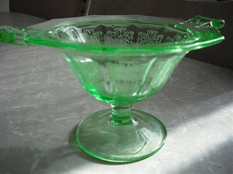 Vintage Green Vaseline Glass Compote Dish Bowl By Accentonvintage