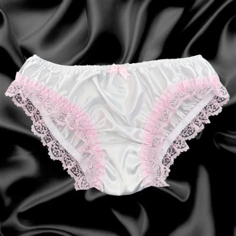 white satin pink lace sissy full panties bikini knicker underwear size