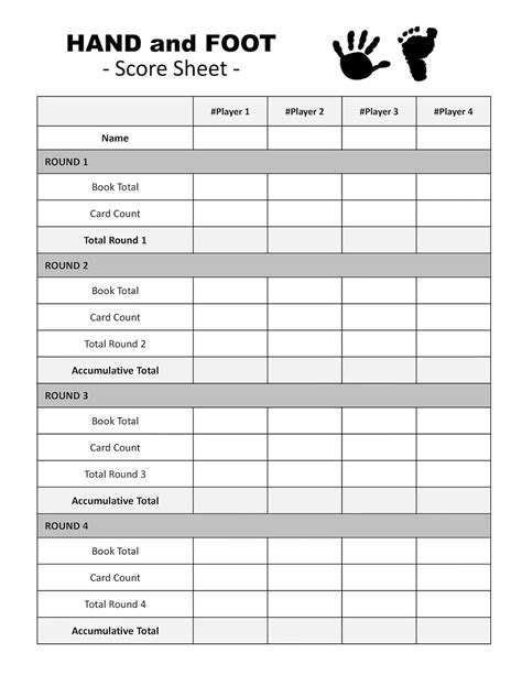 Hand And Foot Score Sheets Printable