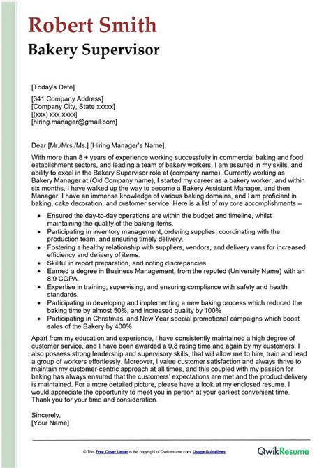 Bakery Assistant Cover Letter Sample Kickresume